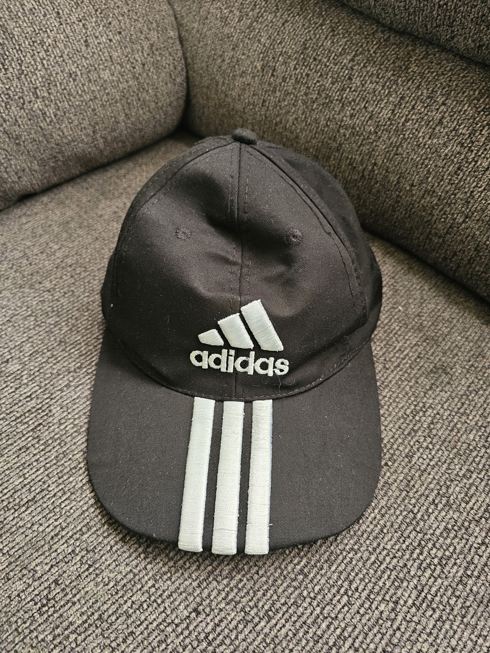 adidas Black Cap with White Logo and Stripes